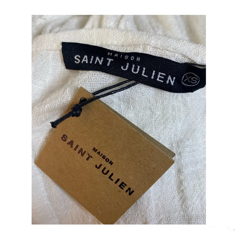 MAISON SAINT JULIEN Empire Long Resort Dress Off White Empire V Neck Gauze XS - Picture 8 of 10